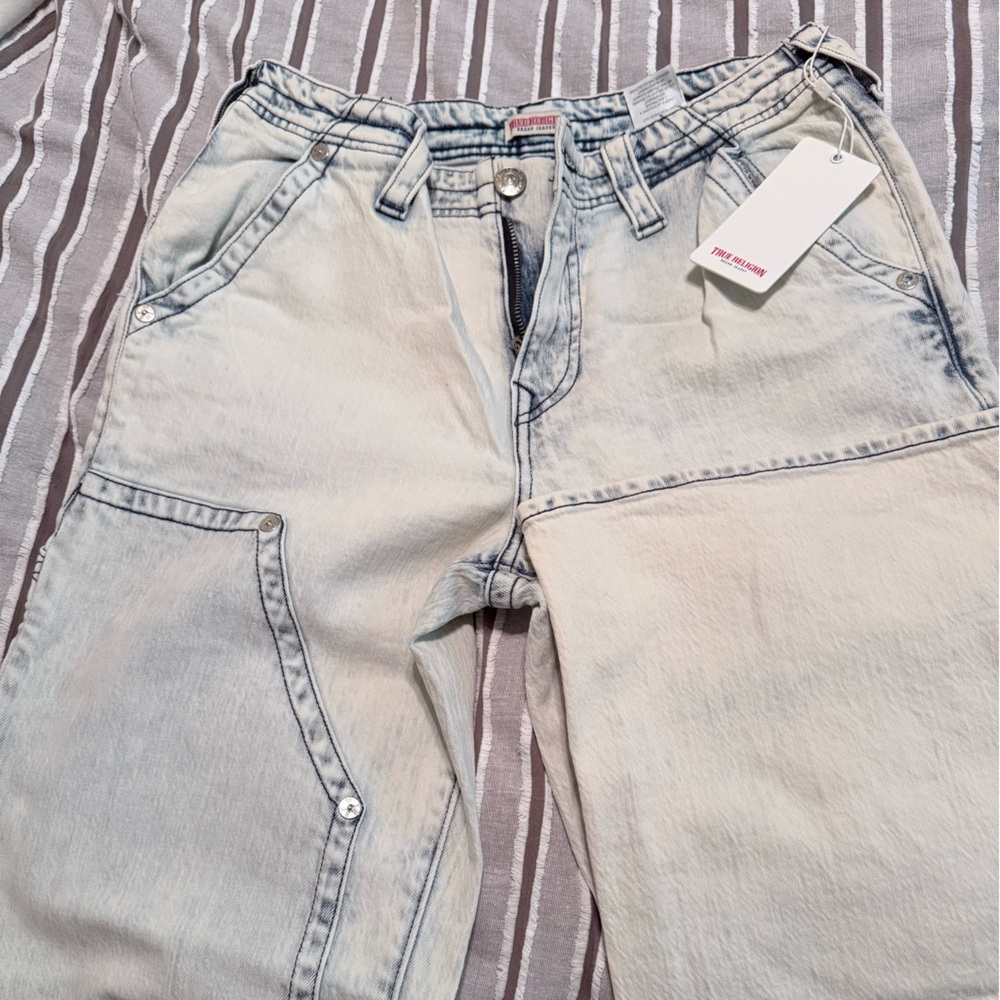 True Religion Light Blue Carpenter Bobbi Baggy Jeans